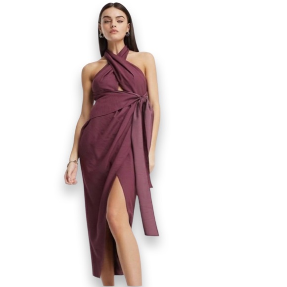 ASOS washed halter cut out midi dress with tie belt in dusty purple - Picture 10 of 10